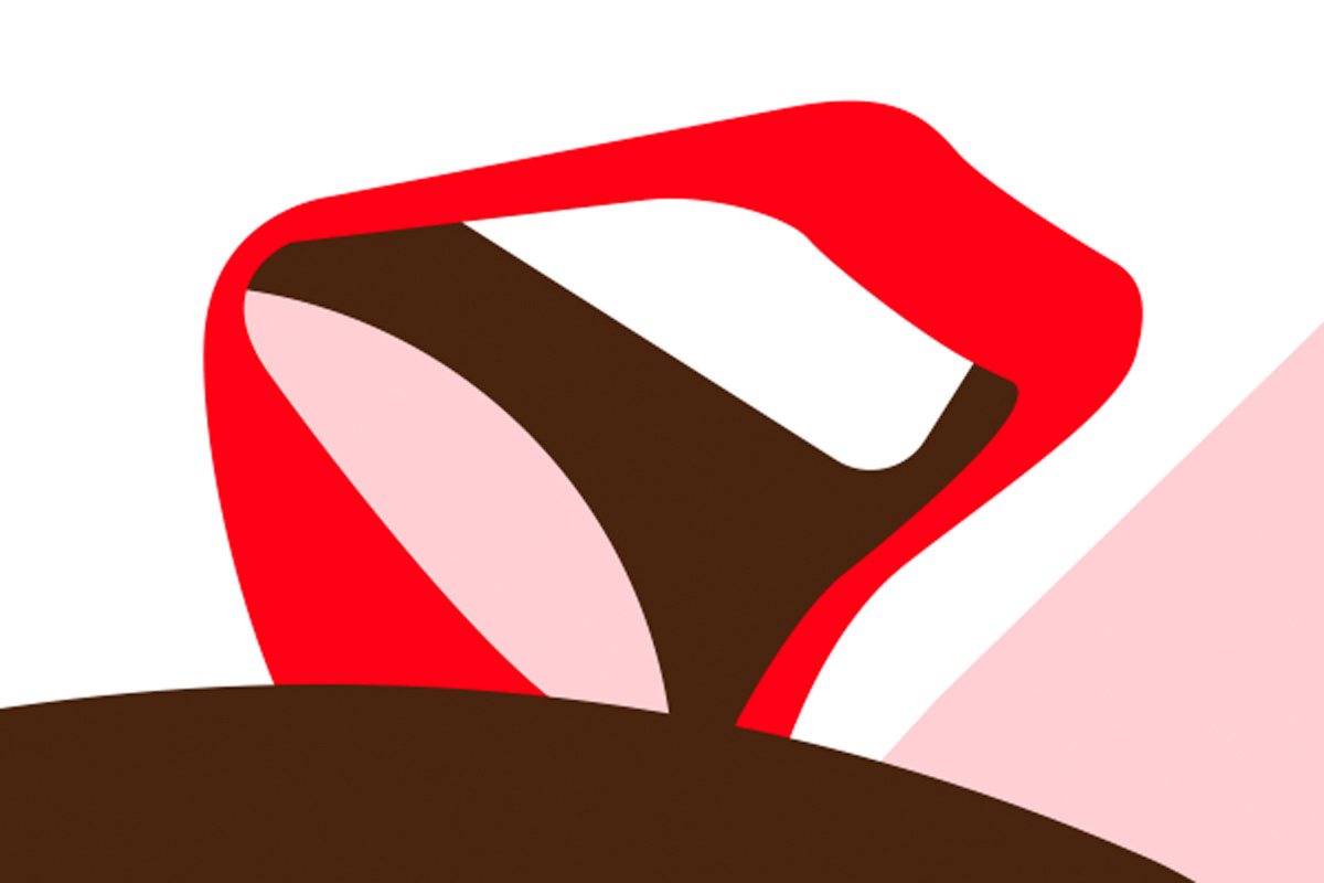 Illustration abstraite présentant des formes audacieuses en rouge, marron et rose pâle sur fond blanc, ressemblant à un ruban stylisé ou à une boucle émergeant d'une surface brune incurvée - un clin d'œil créatif à la stratégie de community management.