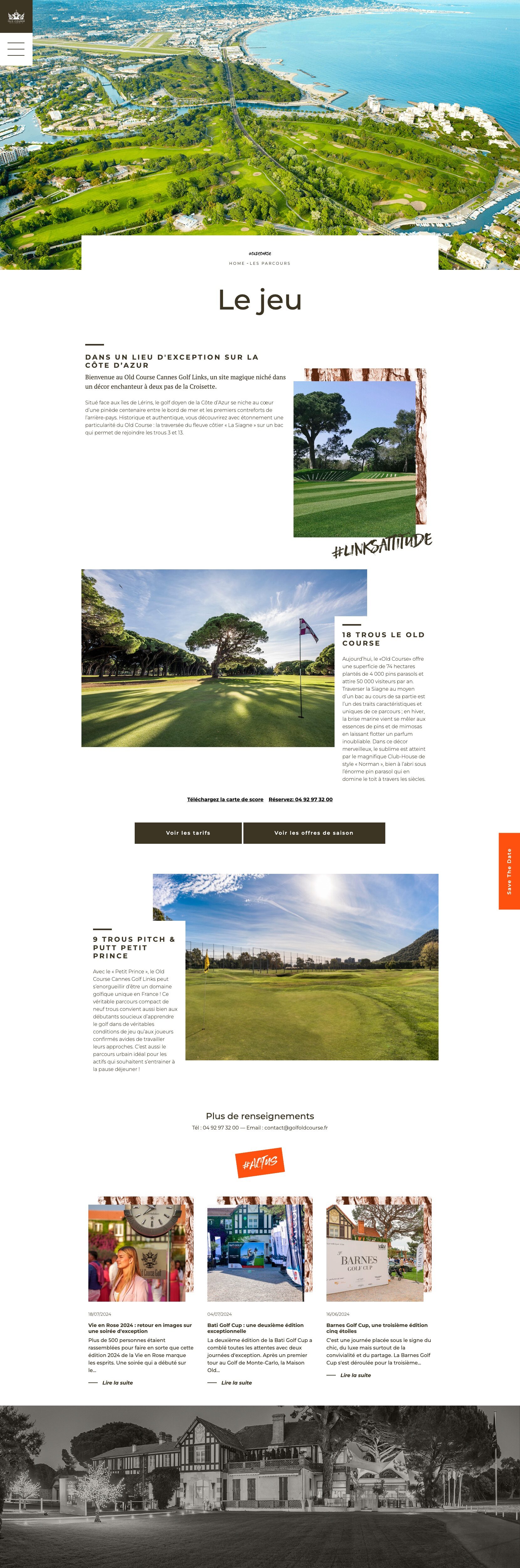 Une page web consacrée à l'Old Course Cannes Golf Links, comprenant la description du parcours, les coordonnées et les dernières actualités, réalisée par des professionnels de la création de sites web.